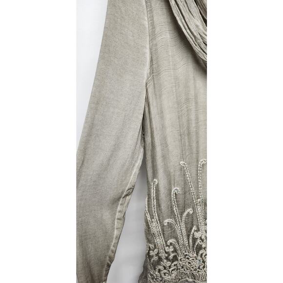 Soft Surroundings Silk Beaux Arts Lagon Look Long Sleeve Gray Tunic, Size Large - Picture 3 of 10